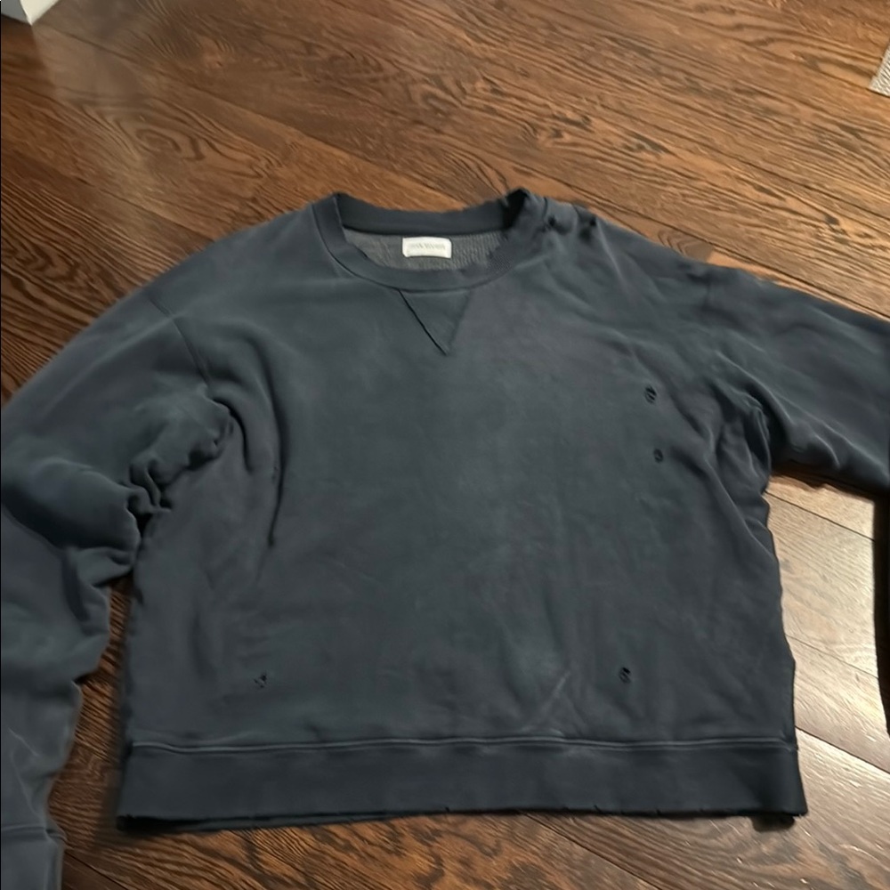 John Elliott Navy Distressed Crewneck Sweatshirt